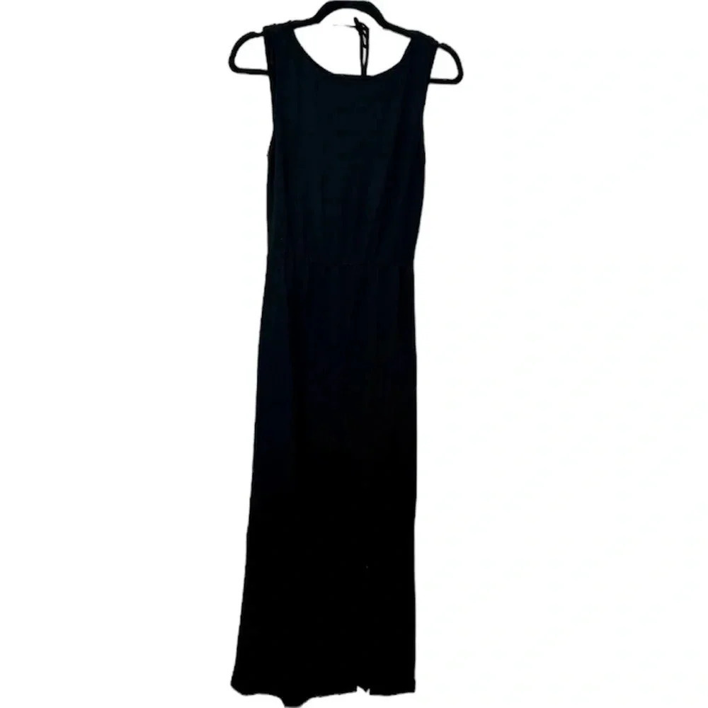 Lanston Women’s Black Sleeveless Side Slit Drape Tie Back Maxi Dress Size XS NWT